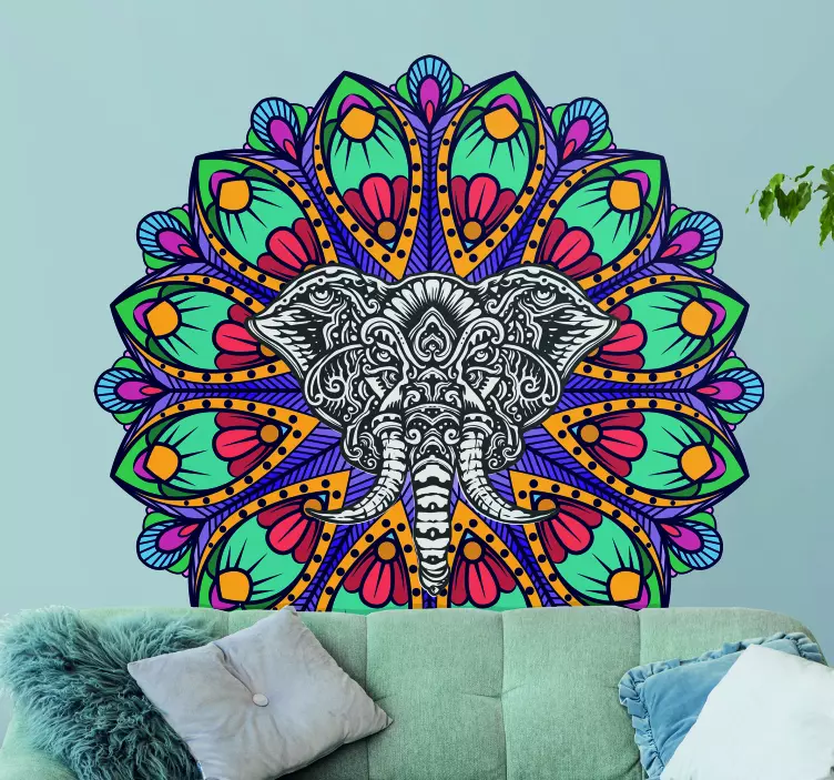 Vibrant elephant mandala decoration wall sticker - TenStickers