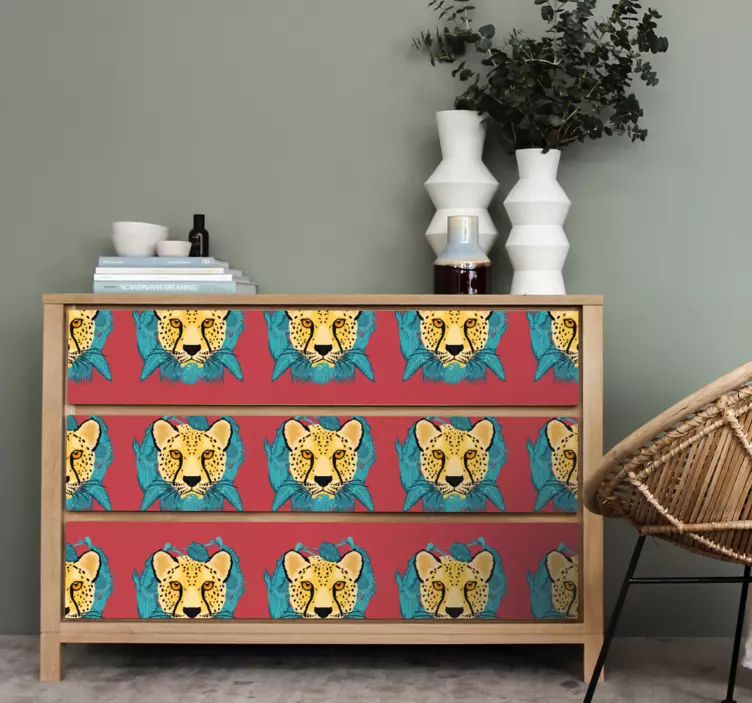 Vibrant leopard  faces furniture sticker - TenStickers