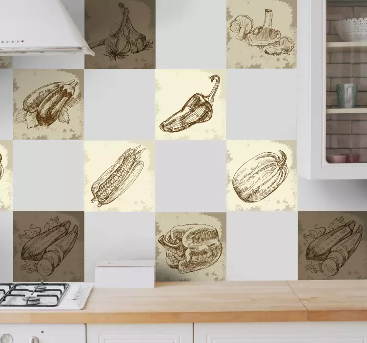 Vintage food Illustration kitchen tile sticker - TenStickers