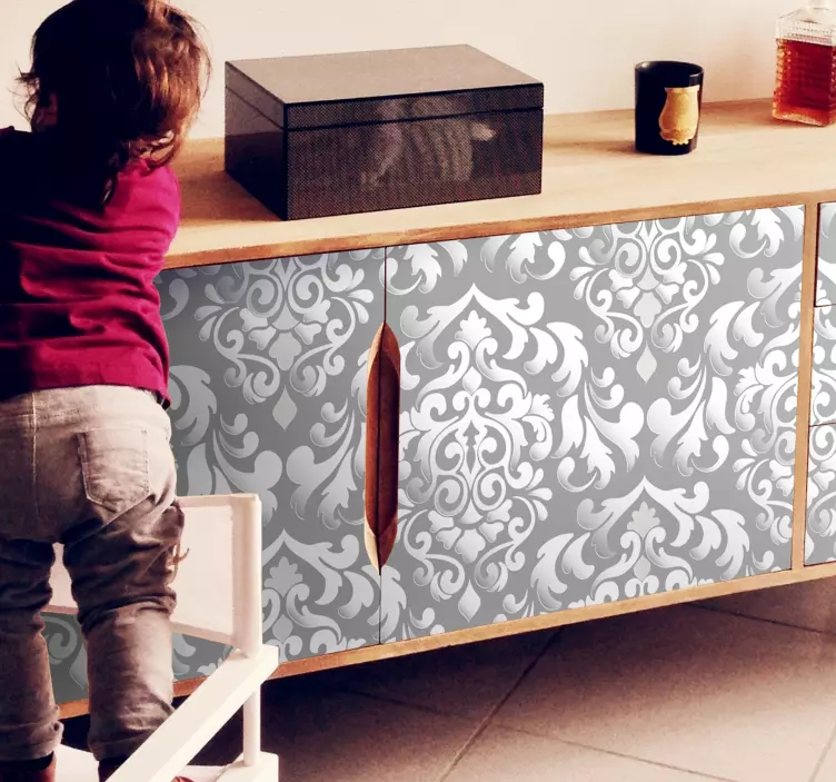 Vintage gray floral pattern  furniture sticker - TenStickers