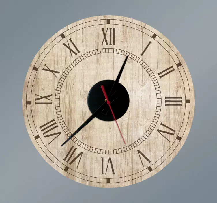 Vintage wood texture wall clock sticker - TenStickers