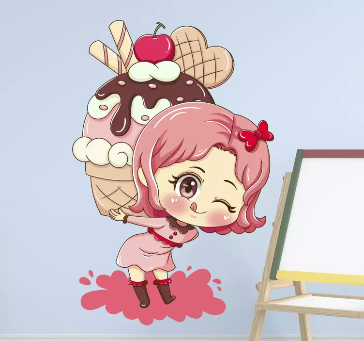 Wall sticker cute girl holding ice cream - TenStickers