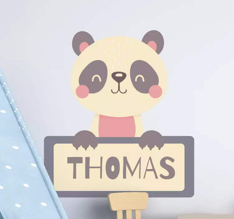 Wall sticker panda character holding sign - TenStickers