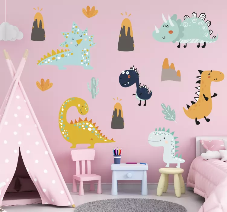 Wall stickers for kid cheerful dinosaur family - TenStickers