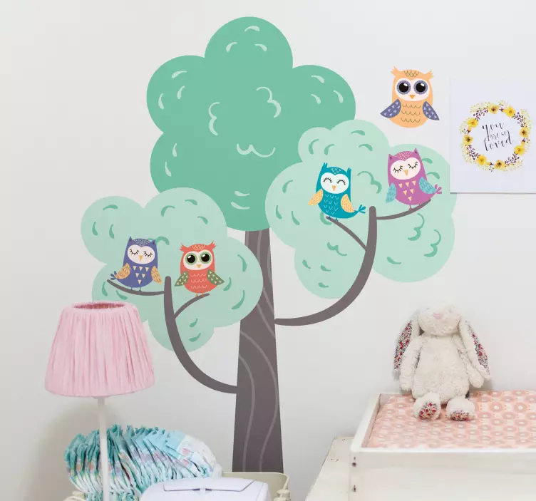 Wall stickers for kid colorful owl tree - TenStickers