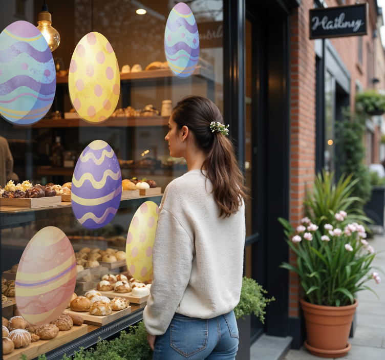 Watercolor eggs shop window sticker - TenStickers