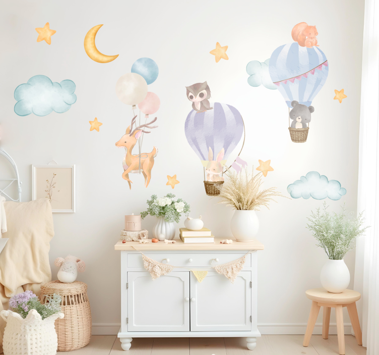 Watercolour balloon safari wall sticker - TenStickers