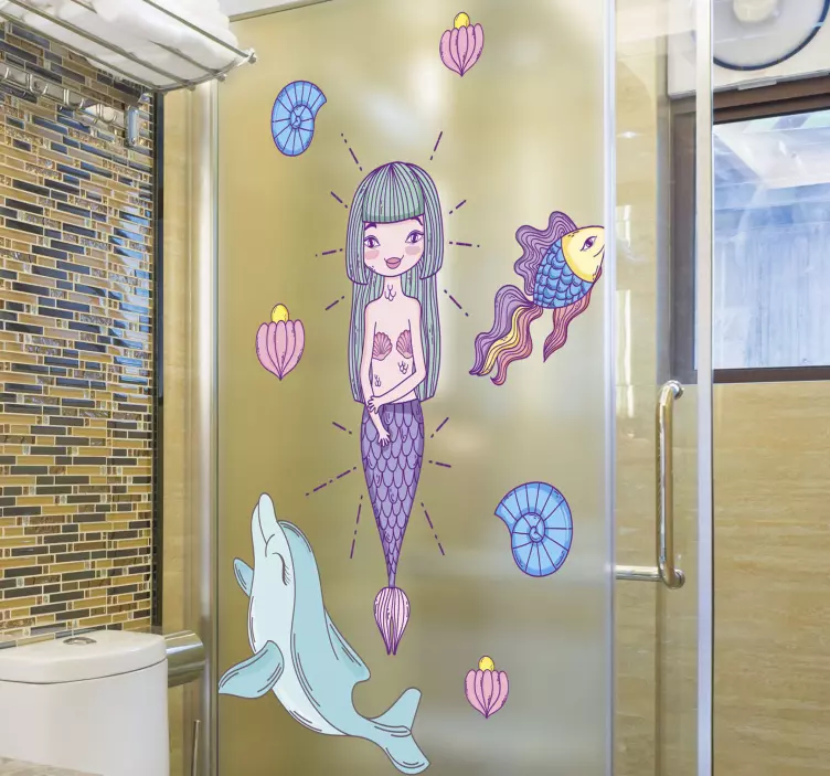 Mermaid Illustration bathroom wall sticker - TenStickers
