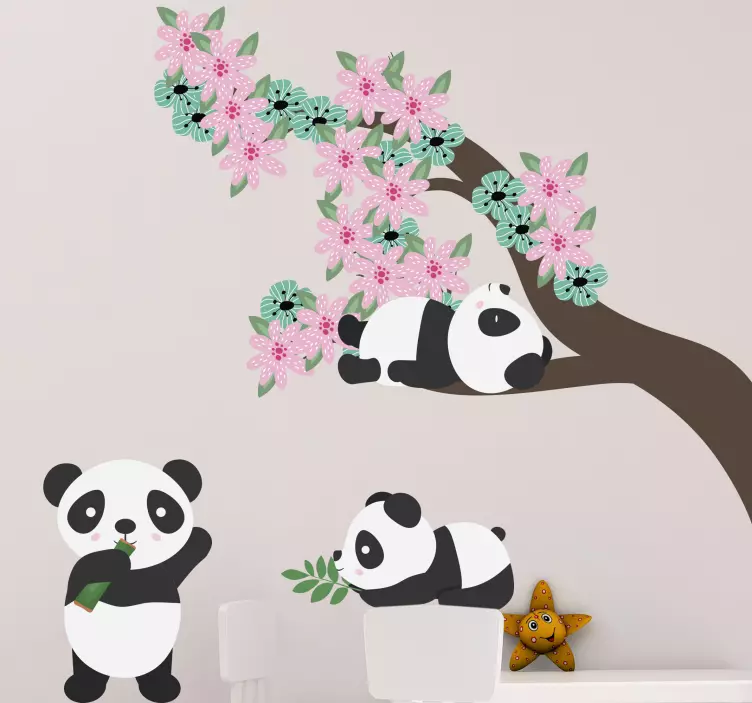 Whimsical panda clan wall sticker - TenStickers