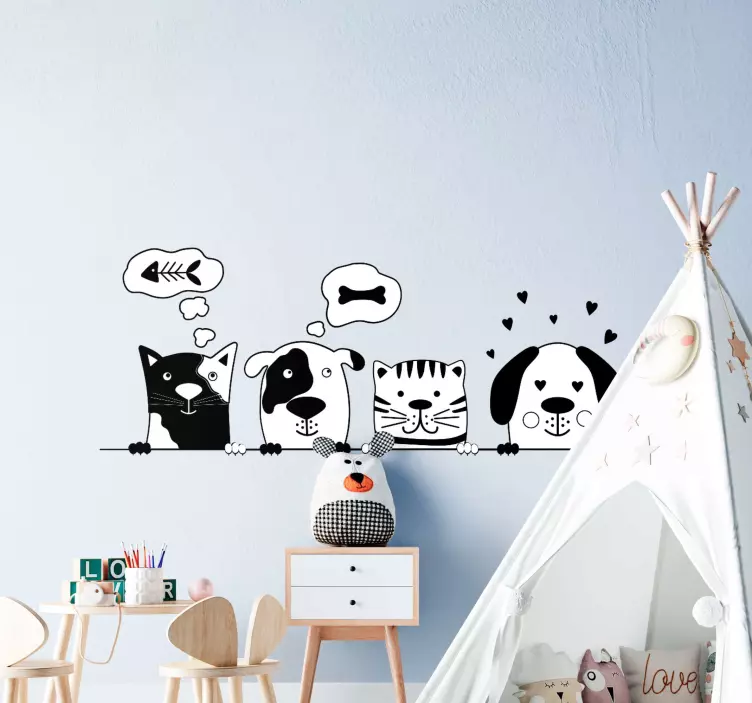 Whimsical Pet Faces wall sticker - TenStickers