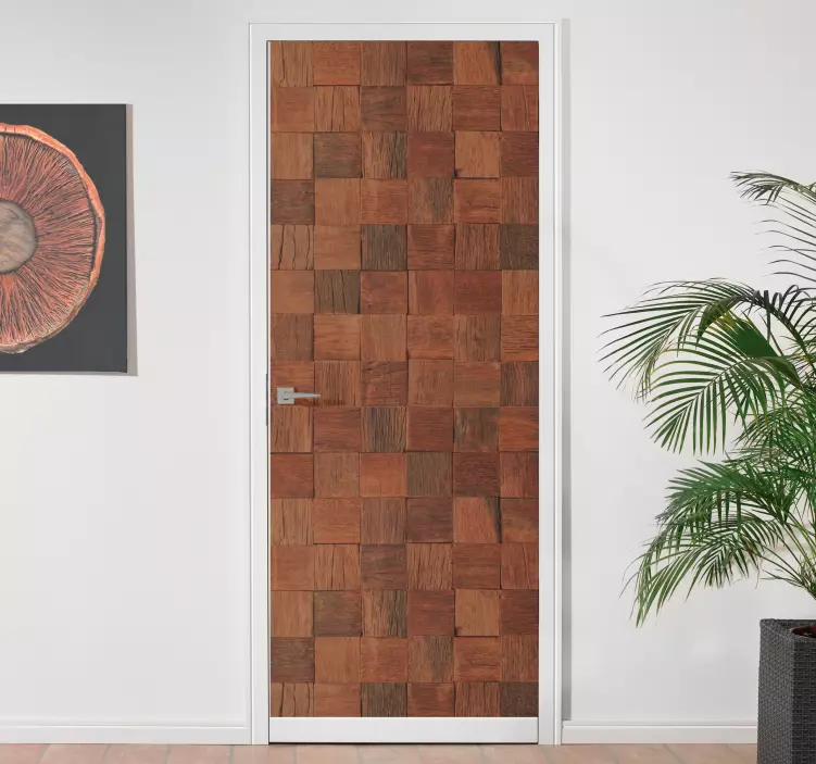 Wooden texture of brown wood  door sticker - TenStickers
