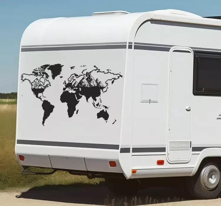 world map with montains caravan decals - TenStickers