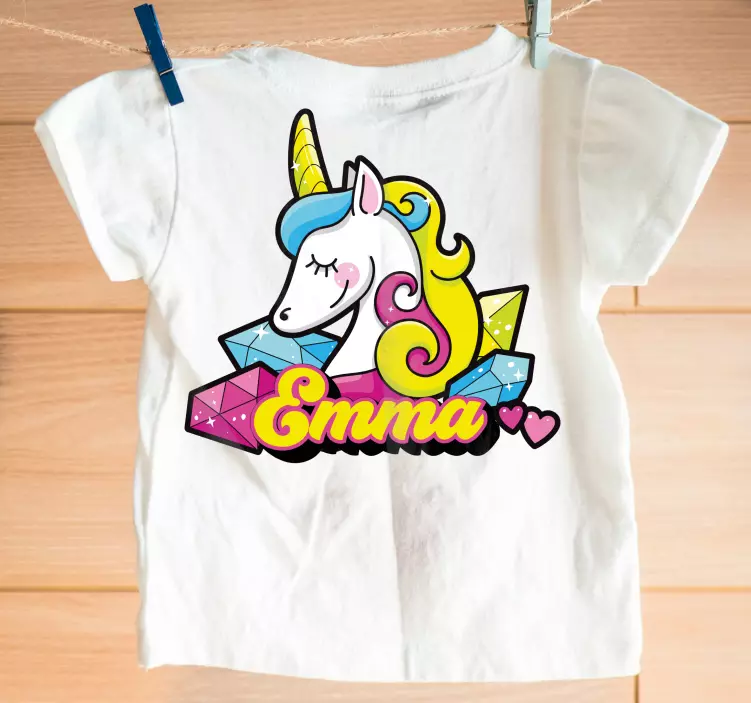 Colorful unicorn with name kids t-shirt - TenStickers