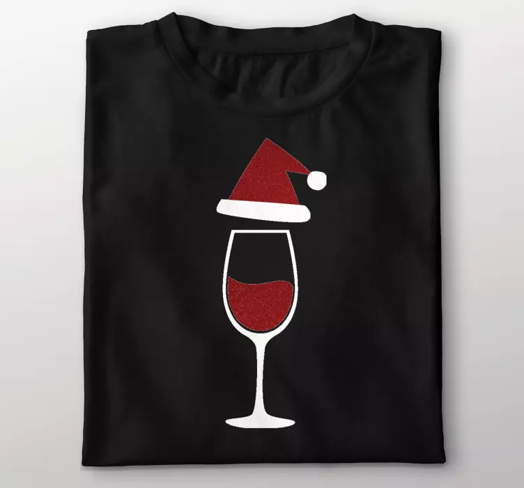 Glitter wine glass with hat Christmas shirt - TenStickers
