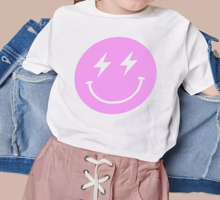 Pink lightning smiley face Kids t-shirt - TenStickers