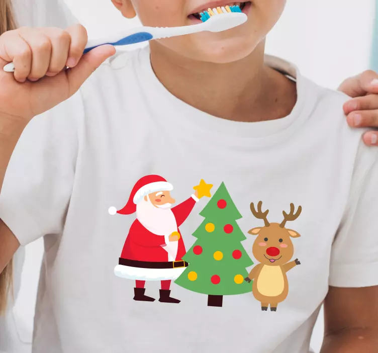 Santa with reindeer cheer father and son t-shirts - TenStickers