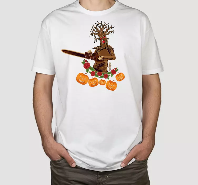 Scary evil tree with a chainsaw Halloween shirt - TenStickers