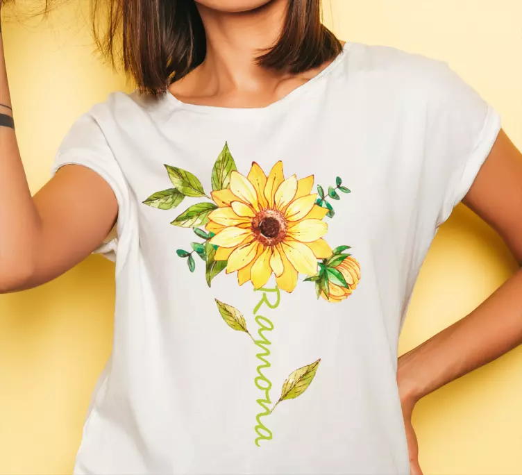 Sunflower with name custom t-shirt - TenStickers