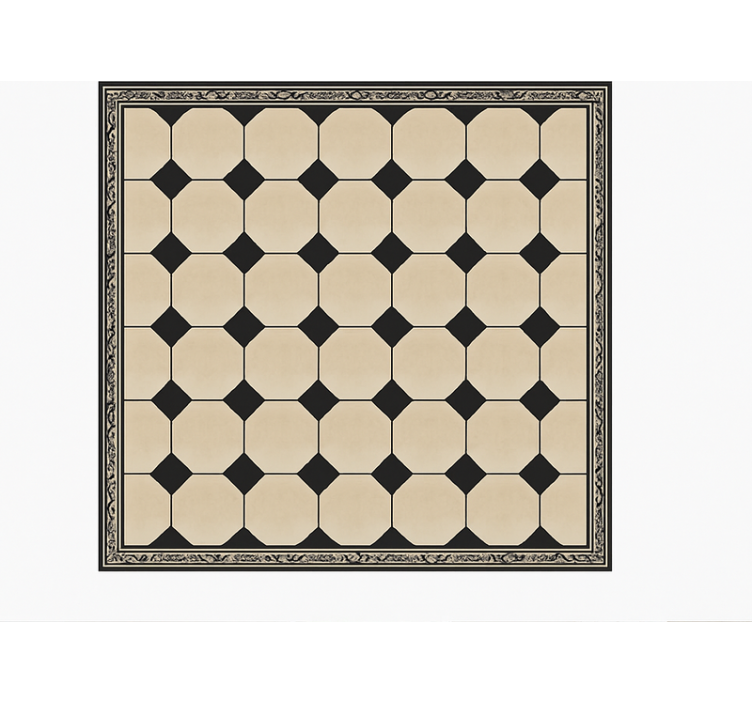 Diamond beige checkered kitchen vinyl rug - TenStickers