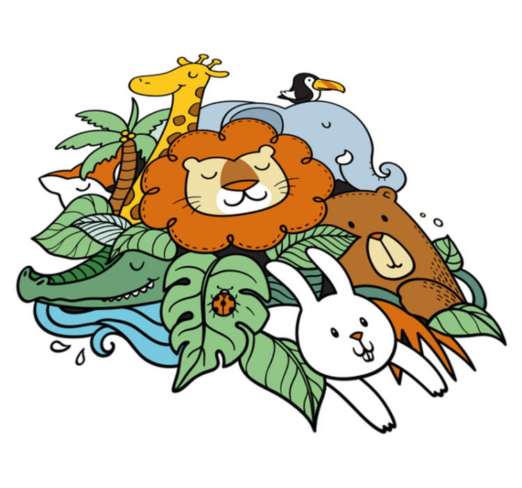 Animal vinyl rug playful animal scene - TenStickers