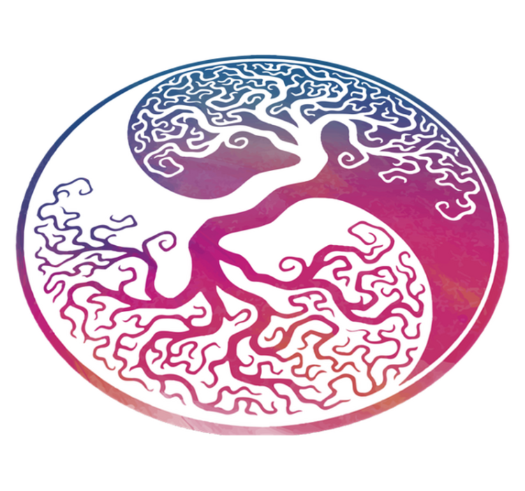 Floral vinyl rug with yin yang tree of life - TenStickers