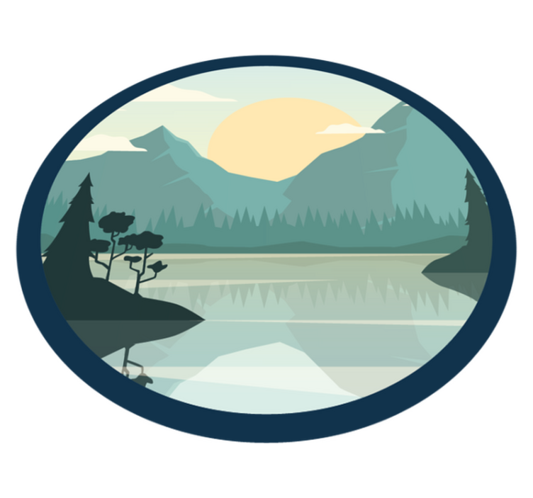 Floral vinyl rug silhouette mountain with lake - TenStickers