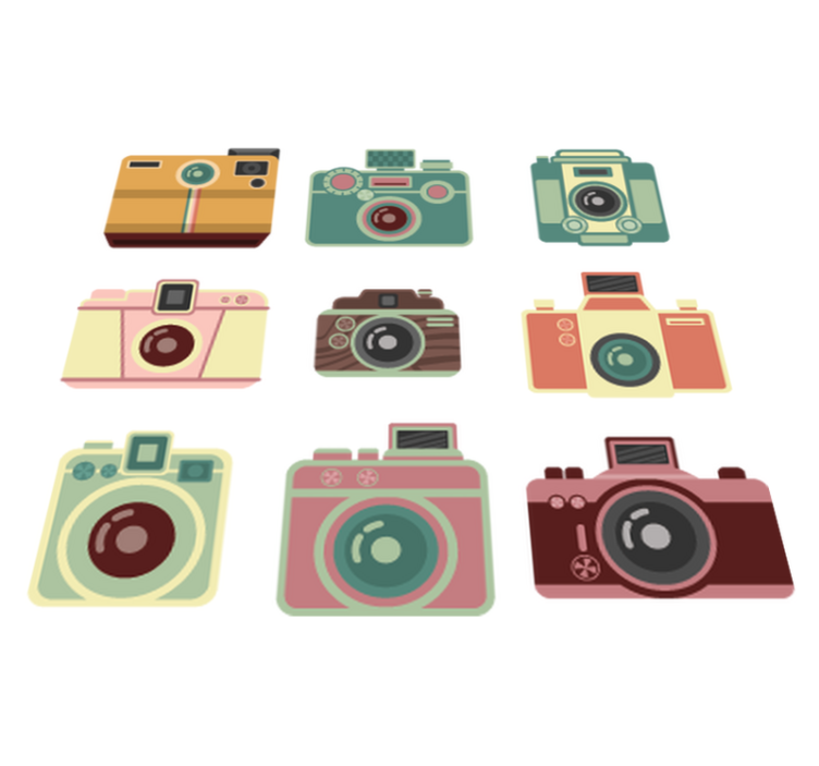 Dining room vinyl rug featuring vintage cameras - TenStickers