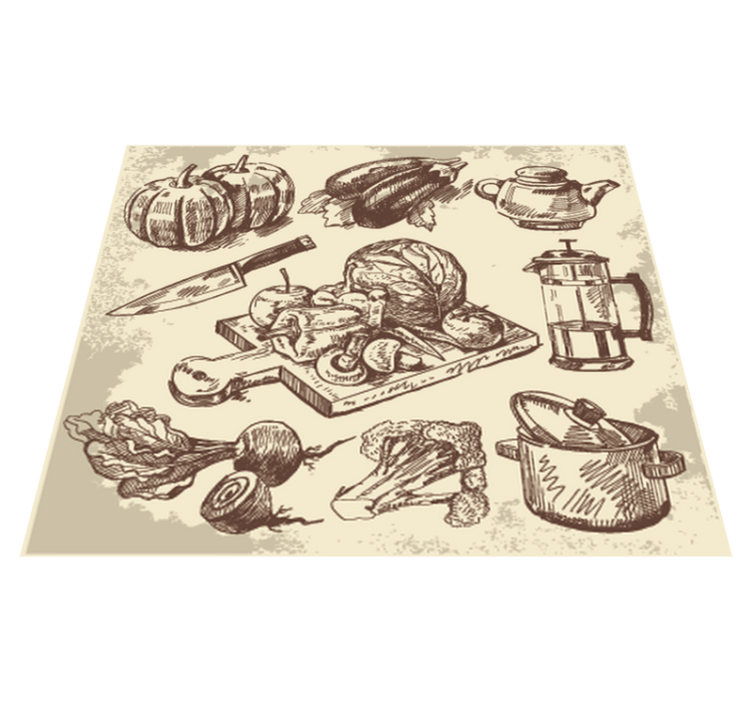 Kitchen vinyl rug with vintage illustration - TenStickers