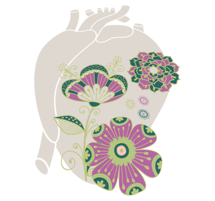 Floral vinyl rug with anatomical heart and red flowers - TenStickers