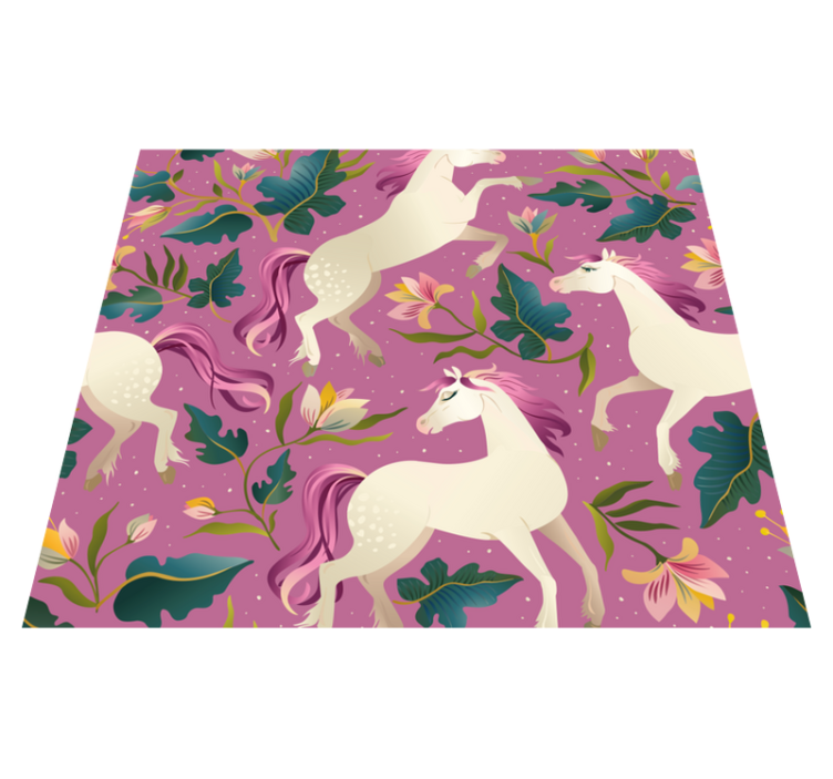 Bedroom vinyl rug in pink floral horse design - TenStickers
