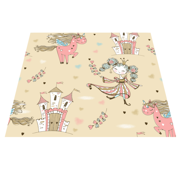 Bedroom vinyl rug featuring unicorn castle and princess - TenStickers