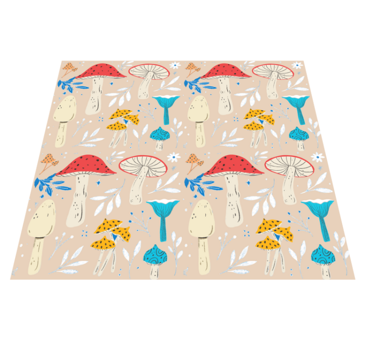 Floral vinyl rug with classic mushrooms beige background - TenStickers