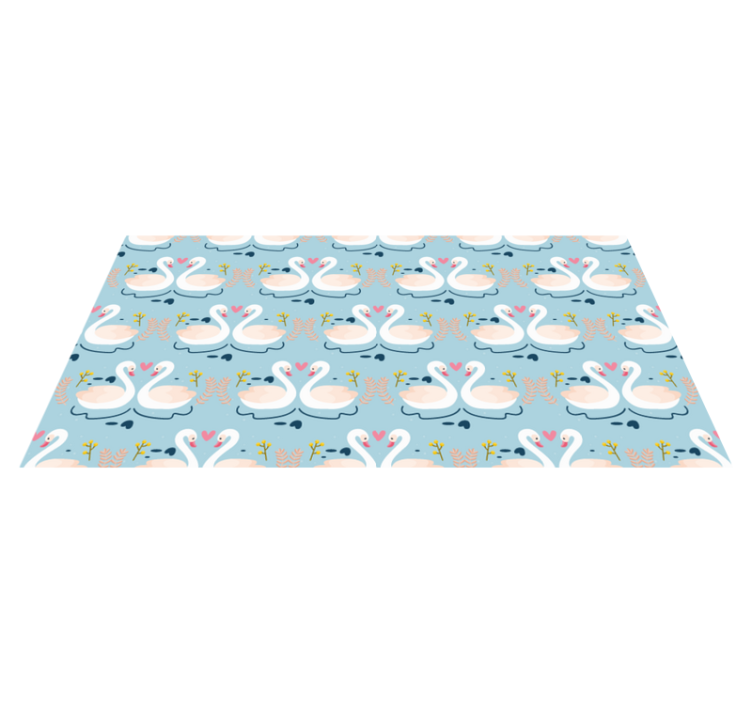 Floral vinyl rug with swans in love on blue - TenStickers