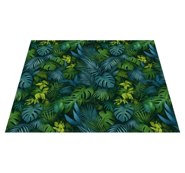 Bedroom vinyl rug in green and blue leaves - TenStickers