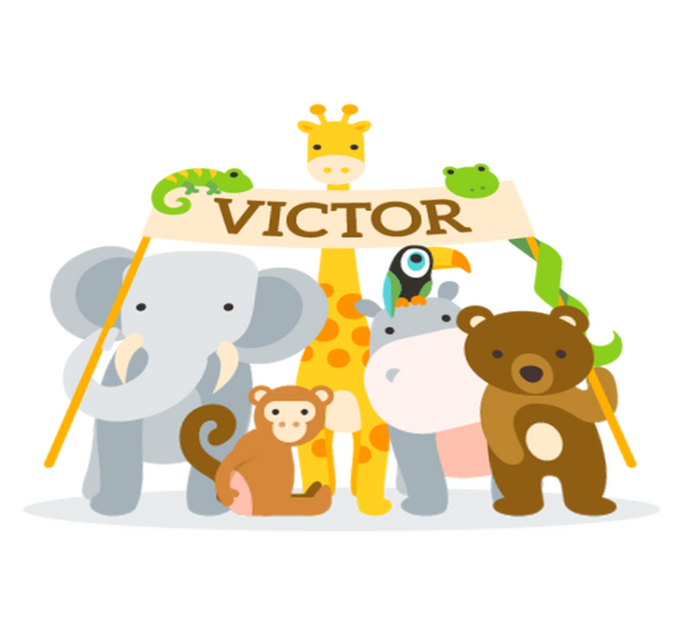 Kids vinyl rug featuring personalized welcoming animals - TenStickers