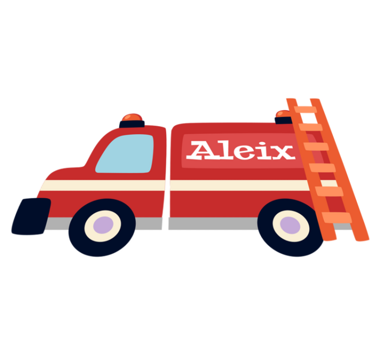 Kids vinyl rug firefighter car personalized name - TenStickers