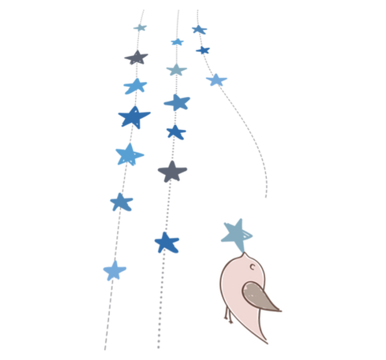 Kids vinyl rug with blue stars and bird design - TenStickers