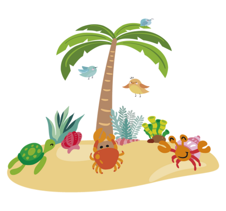 Kids vinyl rug with palm trees and sea animals - TenStickers