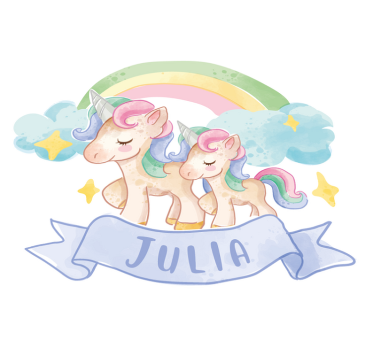 Kids vinyl rug with cheerful unicorns over a rainbow - TenStickers