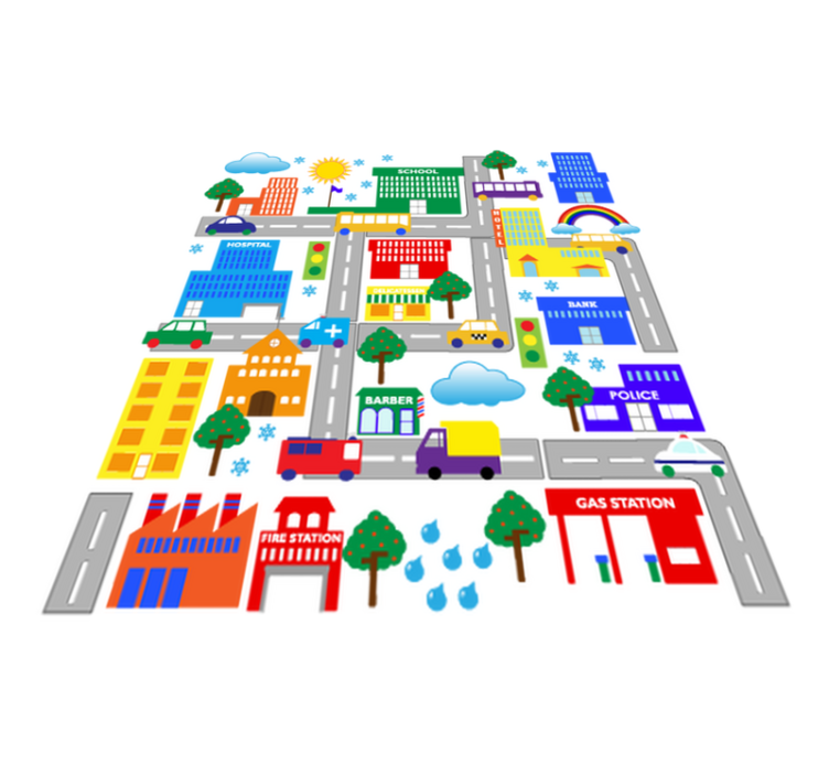 Kids vinyl rug colorful big city design - TenStickers