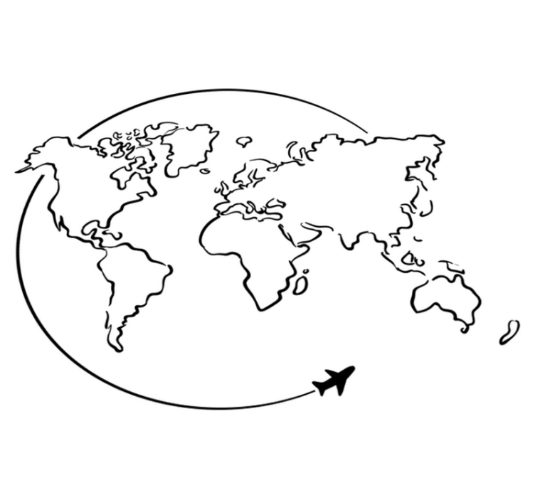 World map vinyl rug circle airplane design - TenStickers