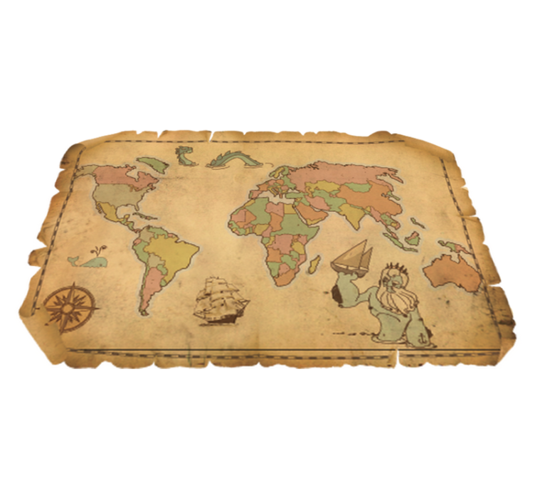 World map vinyl rug antique decorative map - TenStickers