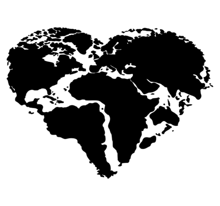World map vinyl rug heart shape sticker - TenStickers
