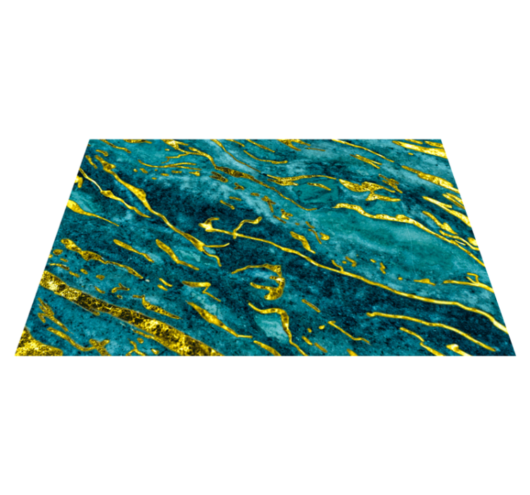 Bathroom vinyl rug in blue and gold marble effect - TenStickers