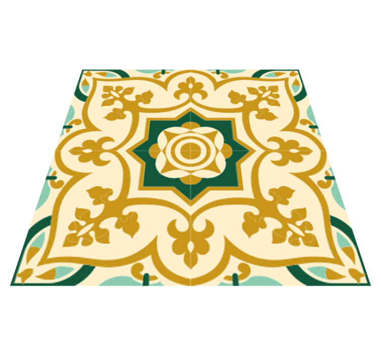 Bathroom vinyl rug with gold and green tile pattern - TenStickers