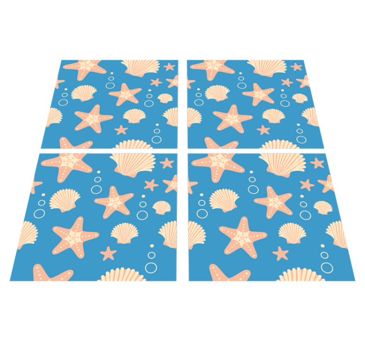 Bathroom vinyl rug fish and shells under sea tiles - TenStickers