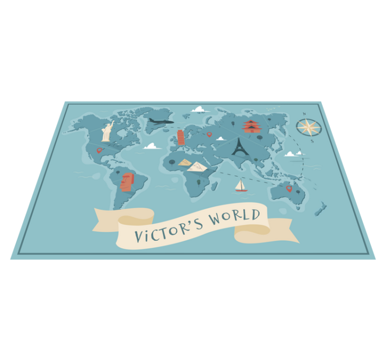 Funny vinyl world map rug with name - TenStickers