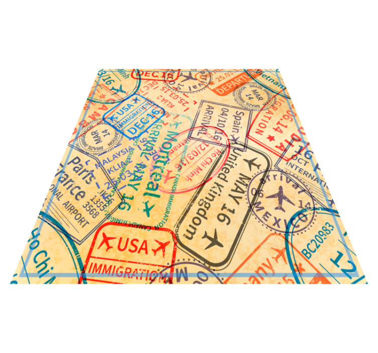 Travel Passport Stamps world map vinyl rug - TenStickers