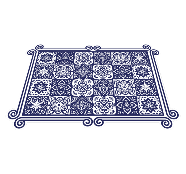 Blue tiles and white ribbon vinyl room rug - TenStickers