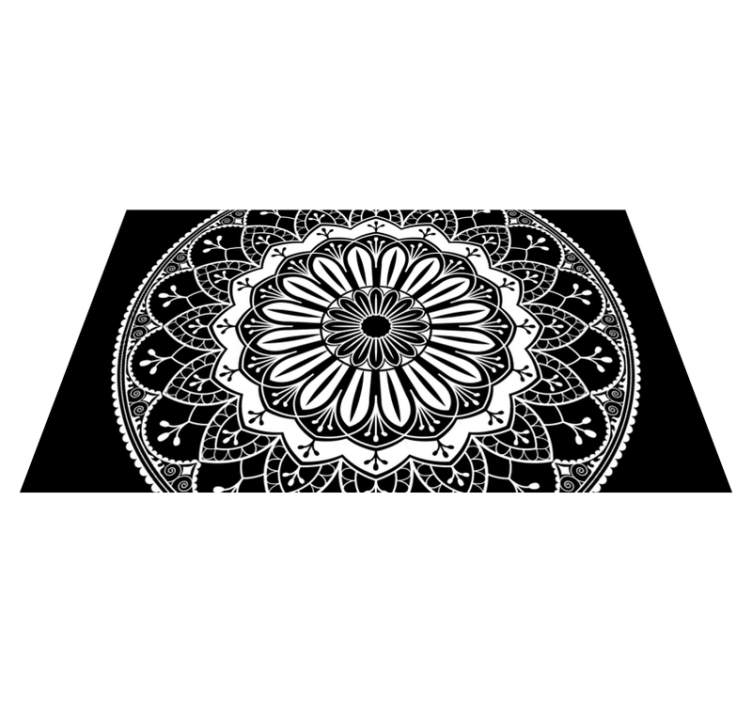 Black botanical motif mandala vinyl rug - TenStickers